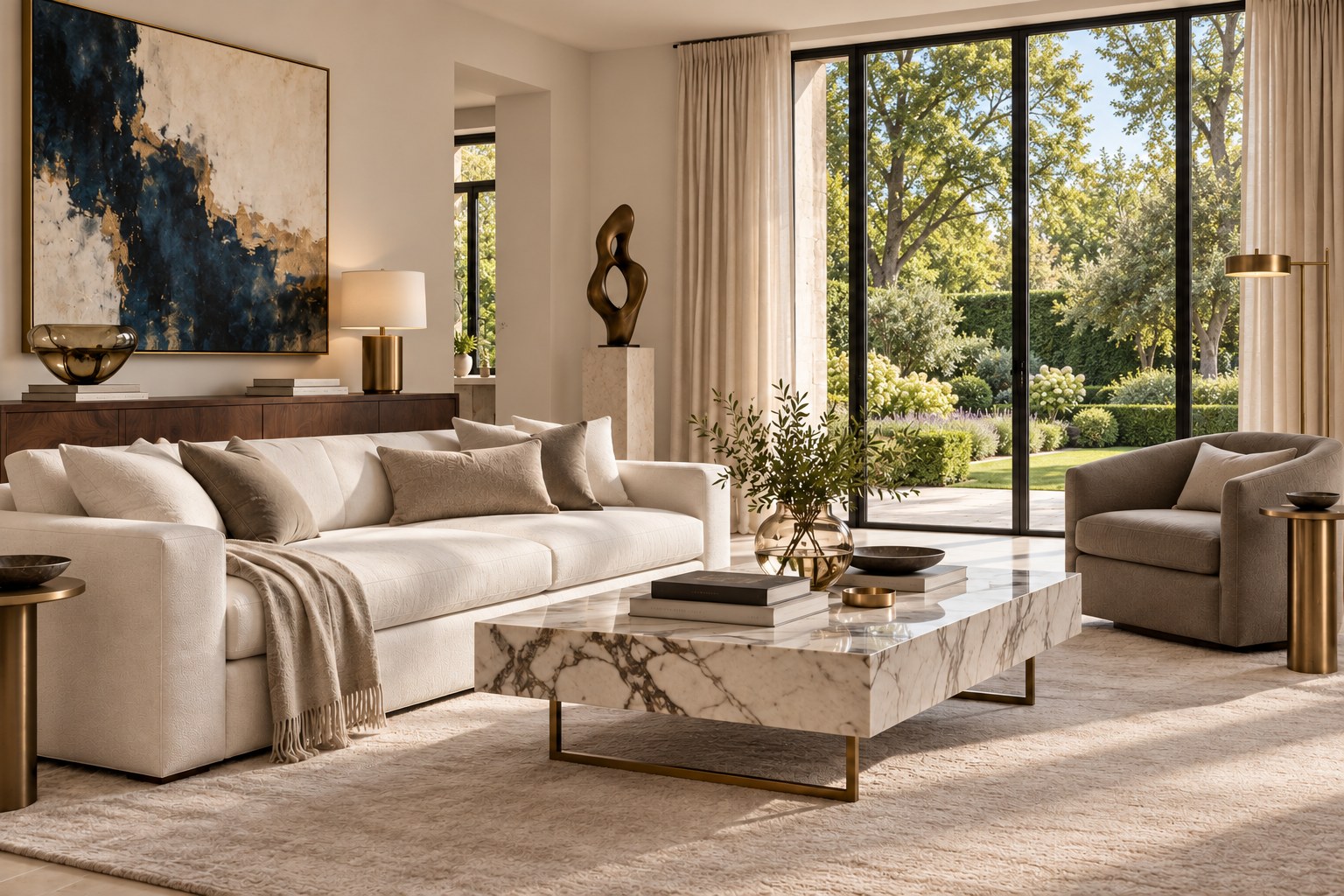 KI-generiertes Einrichtungsbeispiel: Wohnzimmer im Stil Zeitlos & elegant